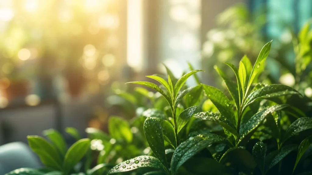 Living green leaves in soft golden light, a hopeful image for integrative oncology care in Austin